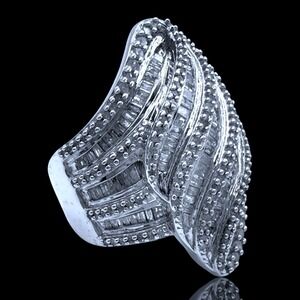 Genuine Statement Diamond Ring Size 6.5 Wide Band Comfort Fit 925 Silver